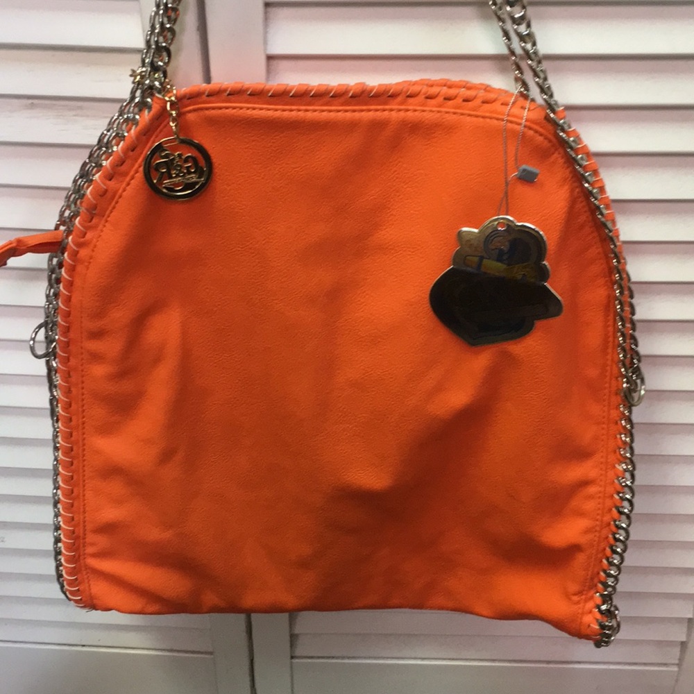 NWT faux leather orange tote